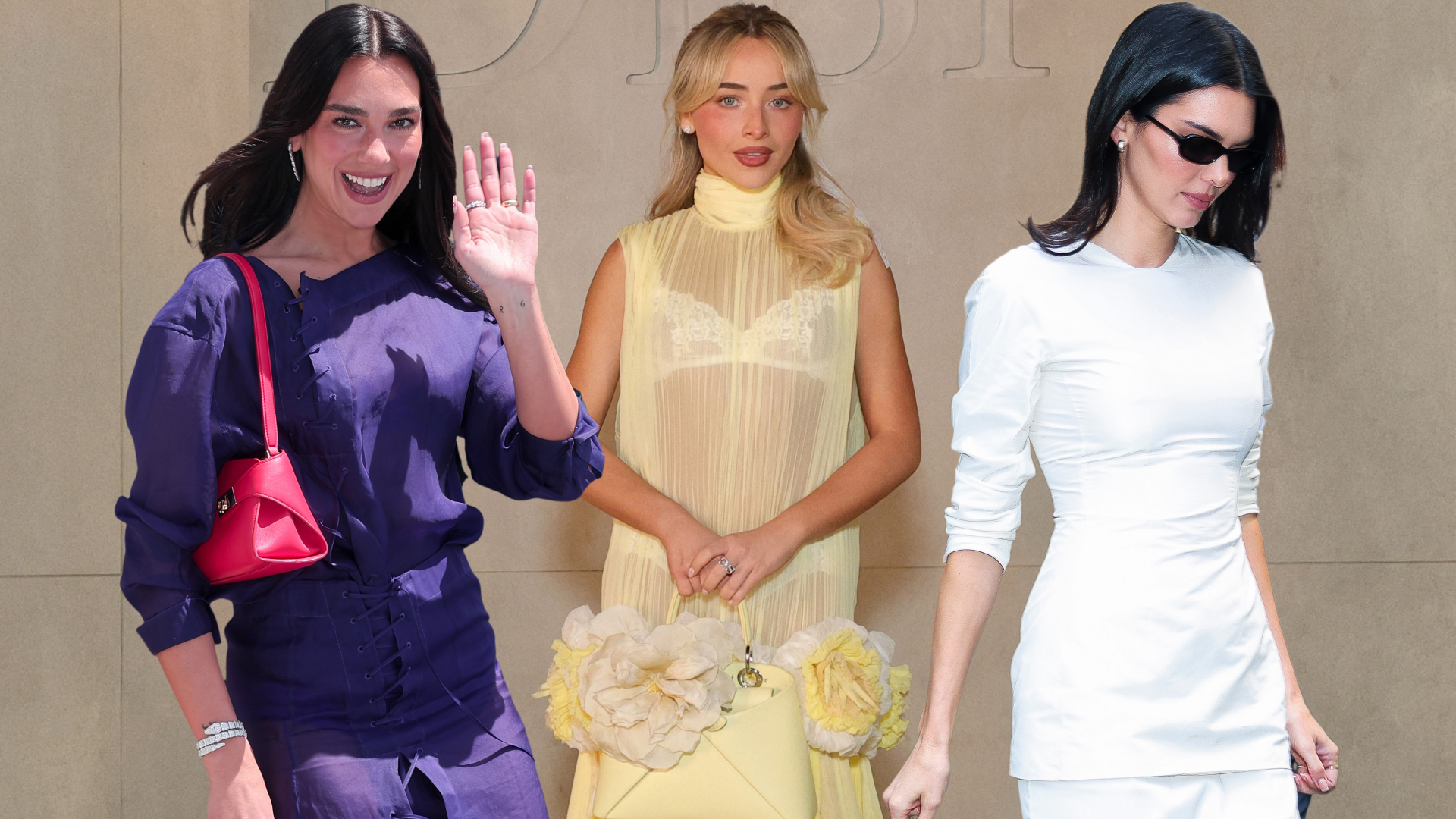 collage of celebrities carrying the colorful bag trend for summer 2026
