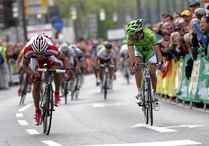 Simon Spilak (Katusha) came around defending champion Moreno Moser (Cannondale) to win in Frankfurt