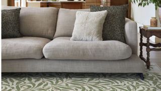 The Ruggable X Morris & Co rug at home on a hard floor