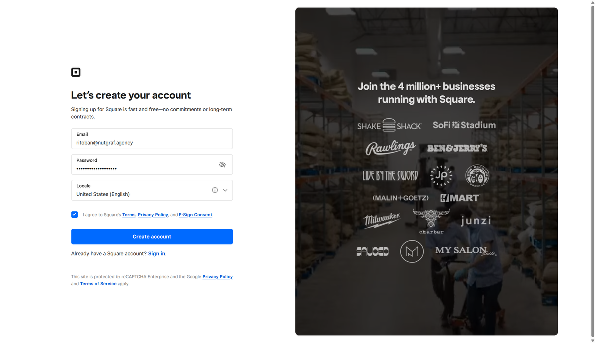 Screenshot of Weebly sign up page