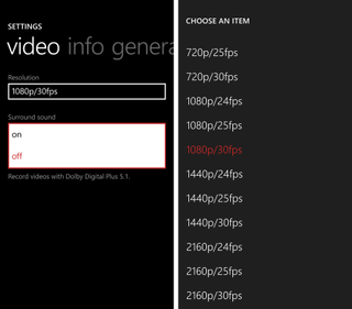 Lumia Denim 4K settings