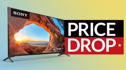 Sony X89J on coloured background with sign saying Price Drop