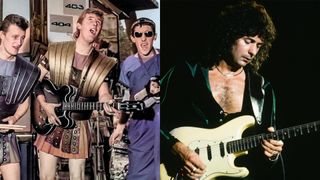 LEFT: British rock and roll band Nero And The Gladiators performing in a Paris street, 8th July 1961. They are in the city for a music hall production. RIGHT: Deep Purple Ritchie Blackmore live at Nippon Budokan, Tokyo, May 1985. 
