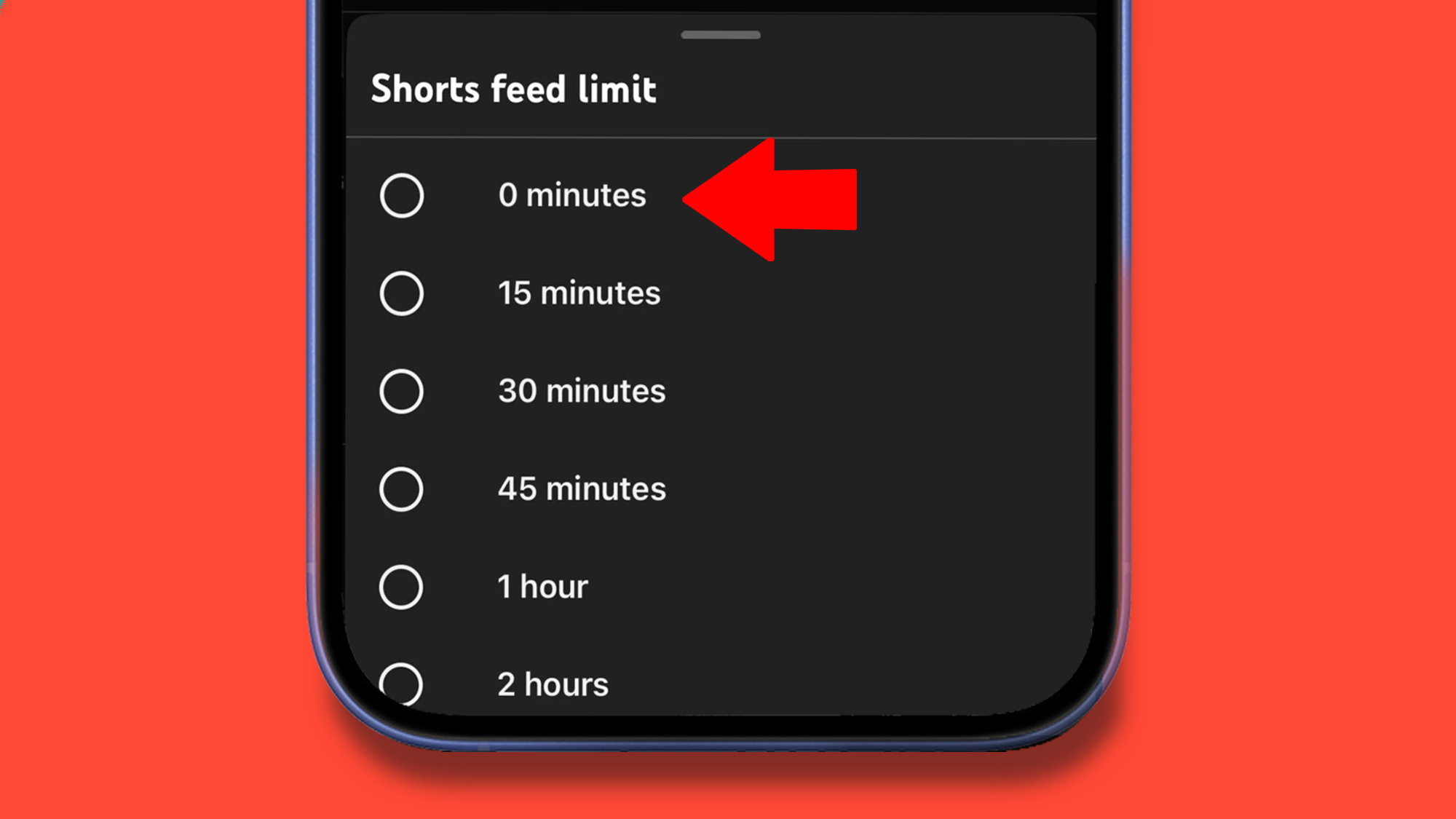 Screenshot of new '0 minutes' option in Shorts limit