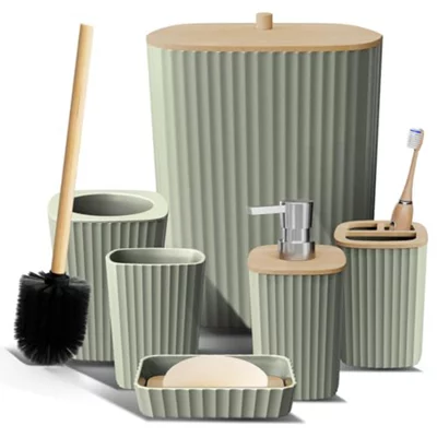 Clara Clark Bathroom Set - Sage Green Accessories 6 Pc Accessory Sets With Toilet Brush, Trash Can &amp;amp; Soap Dispenser