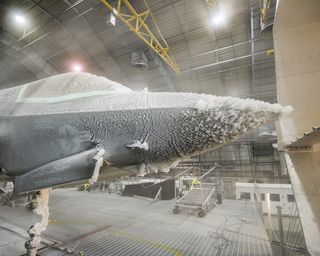 The F-35 undergoes ice evaluation testing.