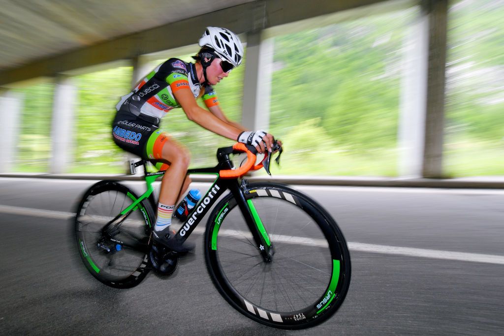 CASCATE DEL TOCE ITALY JULY 05 Caris Cosentino of Italy and Team Born To Win G20 Ambedo during the 32nd Giro dItalia Internazionale Femminile 2021 Stage 4 a 112km Individual Time Trial from Fondovalle to Cascate Del Toce 1714m ITT GiroDonne UCIWWT on July 05 2021 in Cascate Del Toce Italy Photo by Luc ClaessenGetty Images