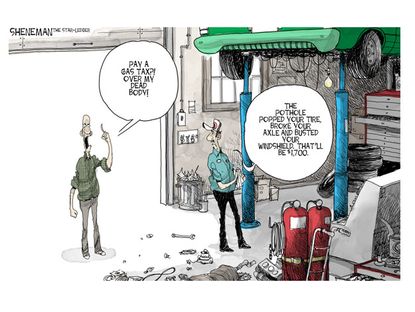 Editorial cartoon gas tax U.S. infrastructure