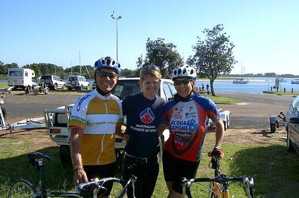 Lorian Graham (centre) with riders from the Port Macquarie community ride