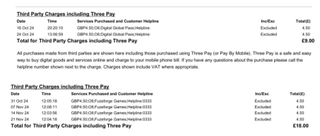 A screenshot of Three UK bills