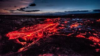Magma flow from active volcano