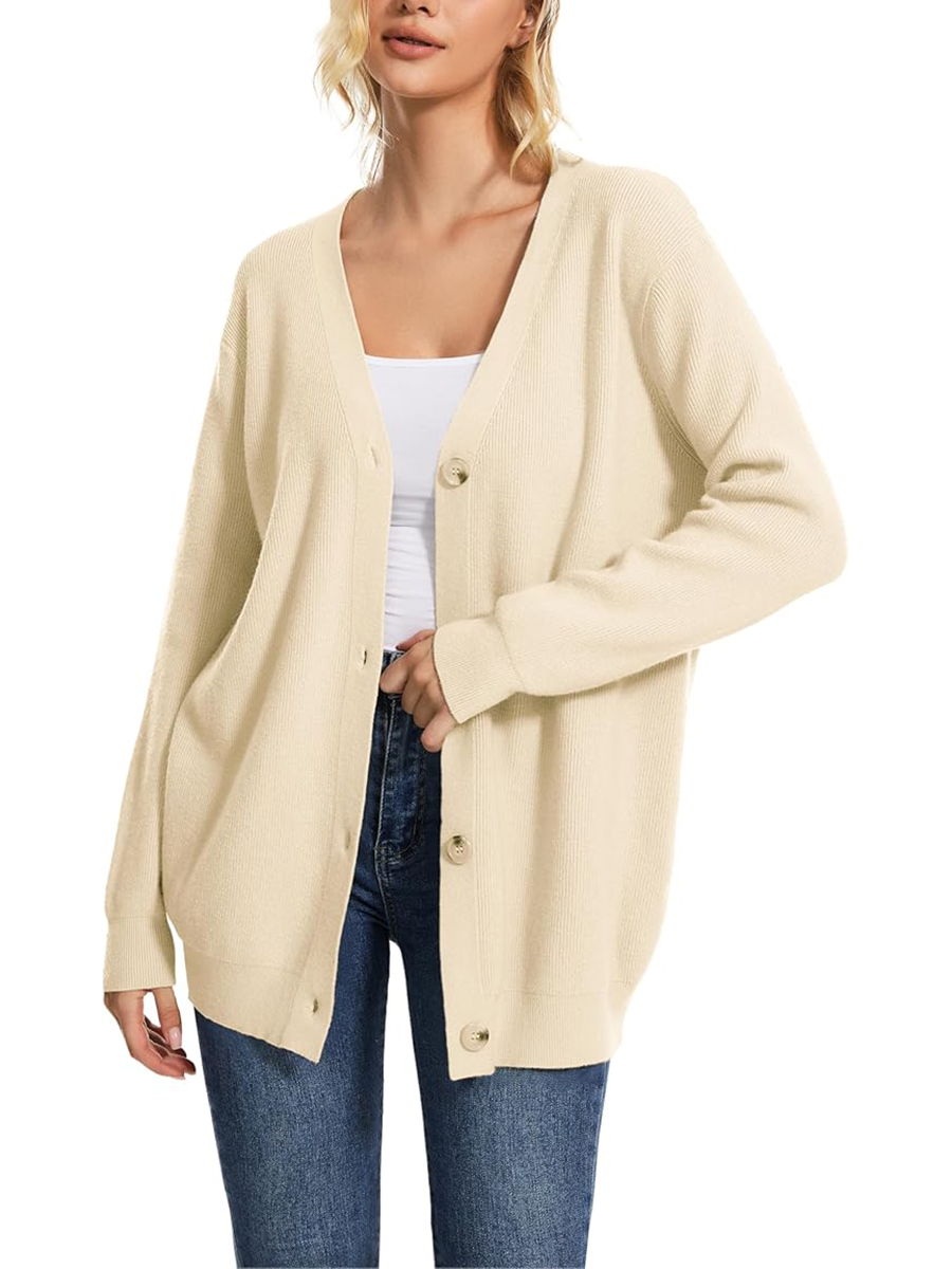 Bgklfeo, Women's Long Sleeve V-Neck Button Down Cardigan Chunky Oversized Knit Open Front Trendy Sweater Outerwear Apricot