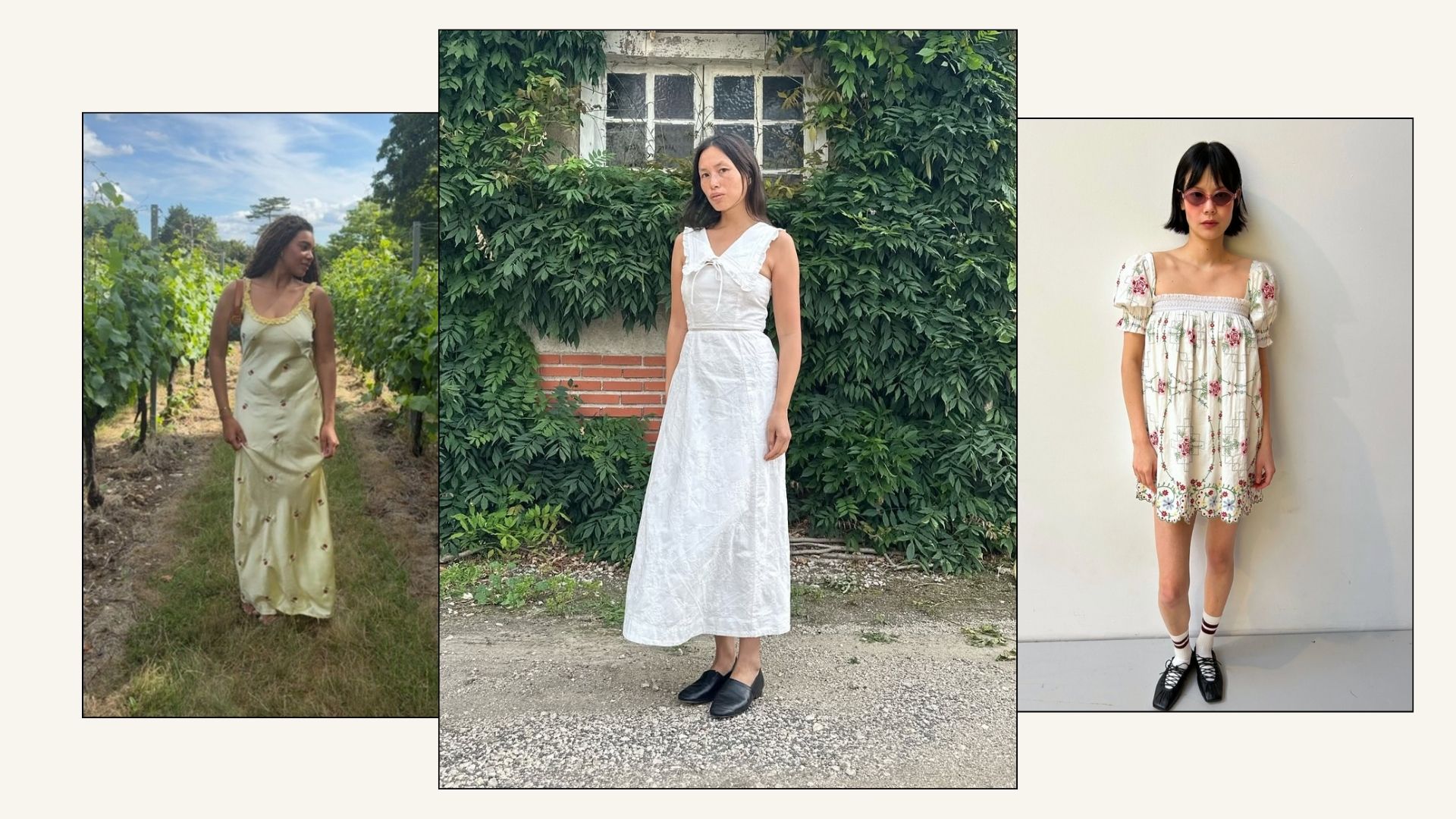 three woman wearing Damson Madder dresses