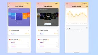 A compilation of screenshots showing the EarFun Audio app open on a Google Pixel 7 Pro