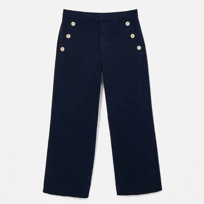 navy wide leg gold button trousers