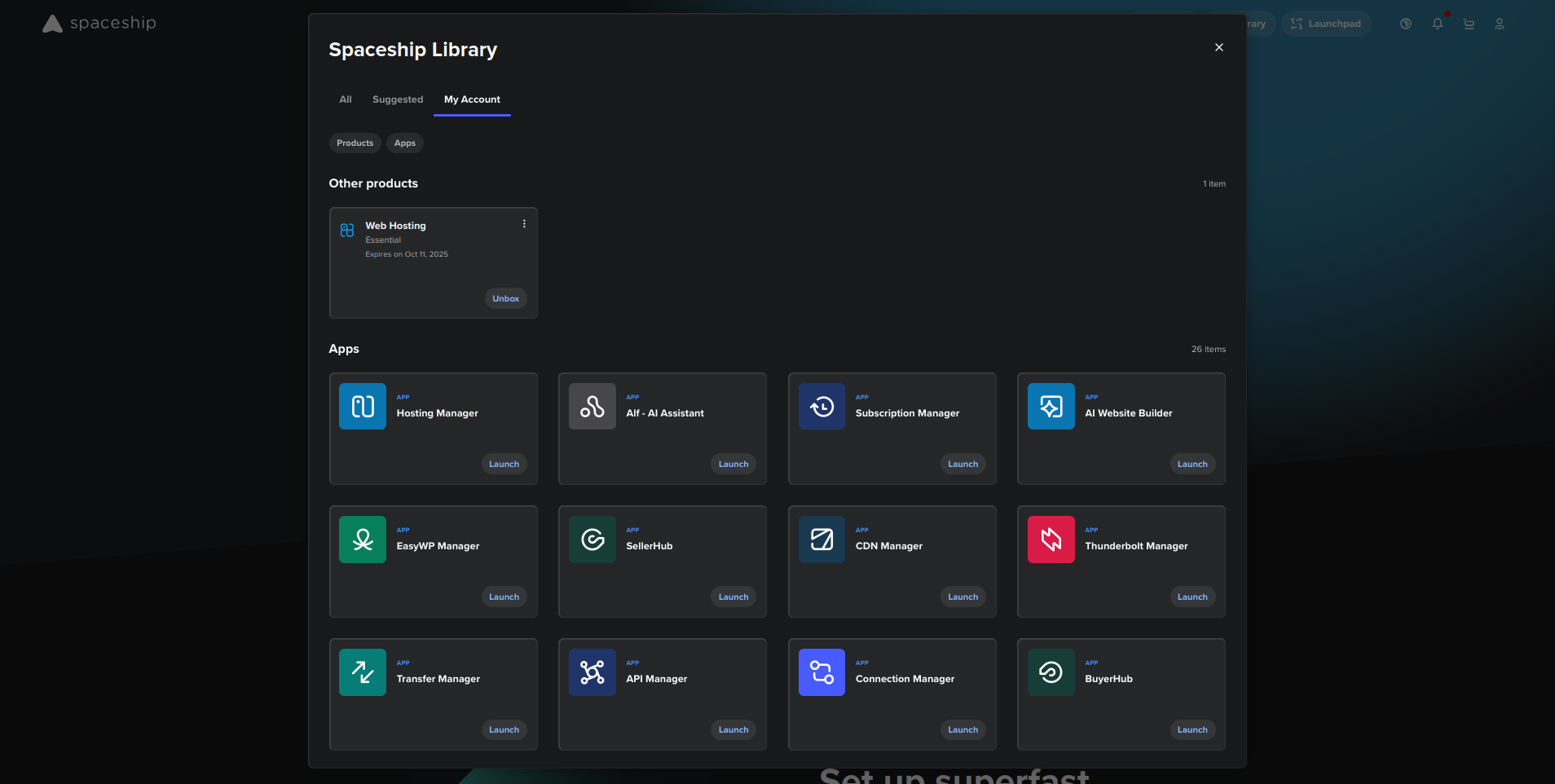 Spaceship account management and hosting environment