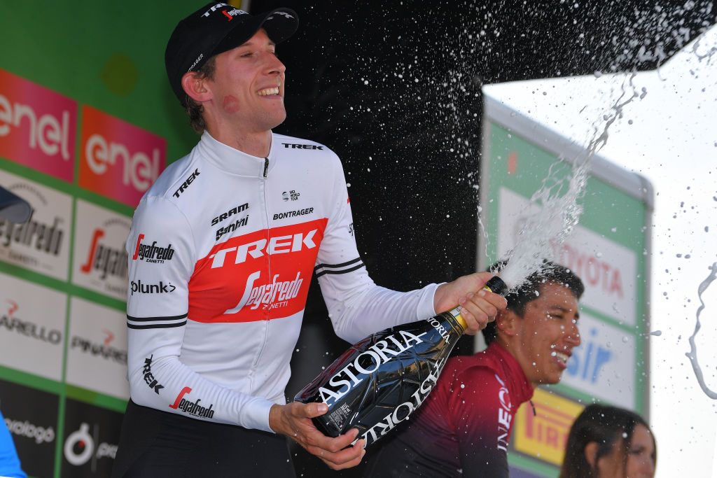 Trek-Segafredo&#039;s Bauke Mollema celebrates his 2019 Il Lombardia victory