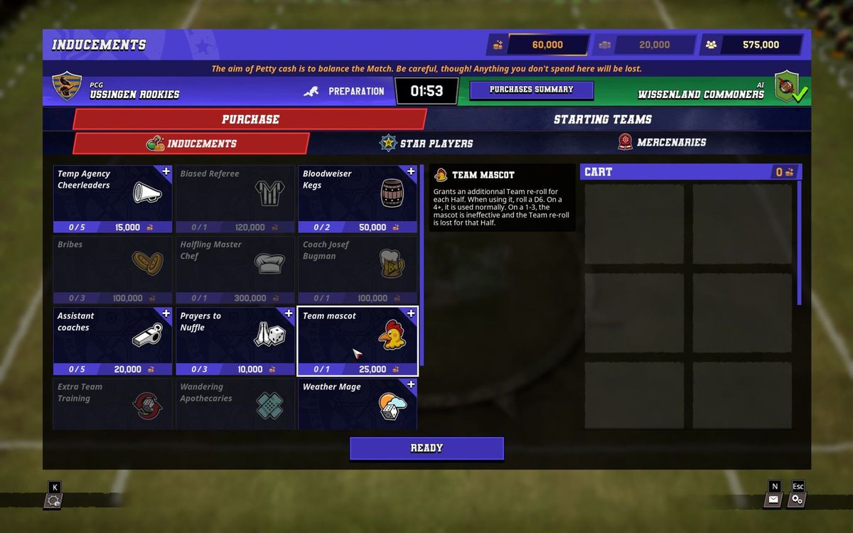 A menu screen from the Warhammer: Blood Bowl playtest beta