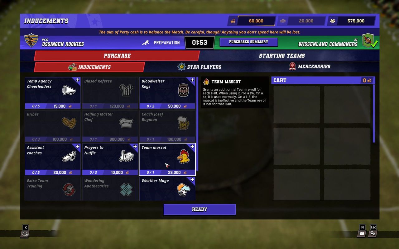 A menu screen from the Warhammer: Blood Bowl playtest beta