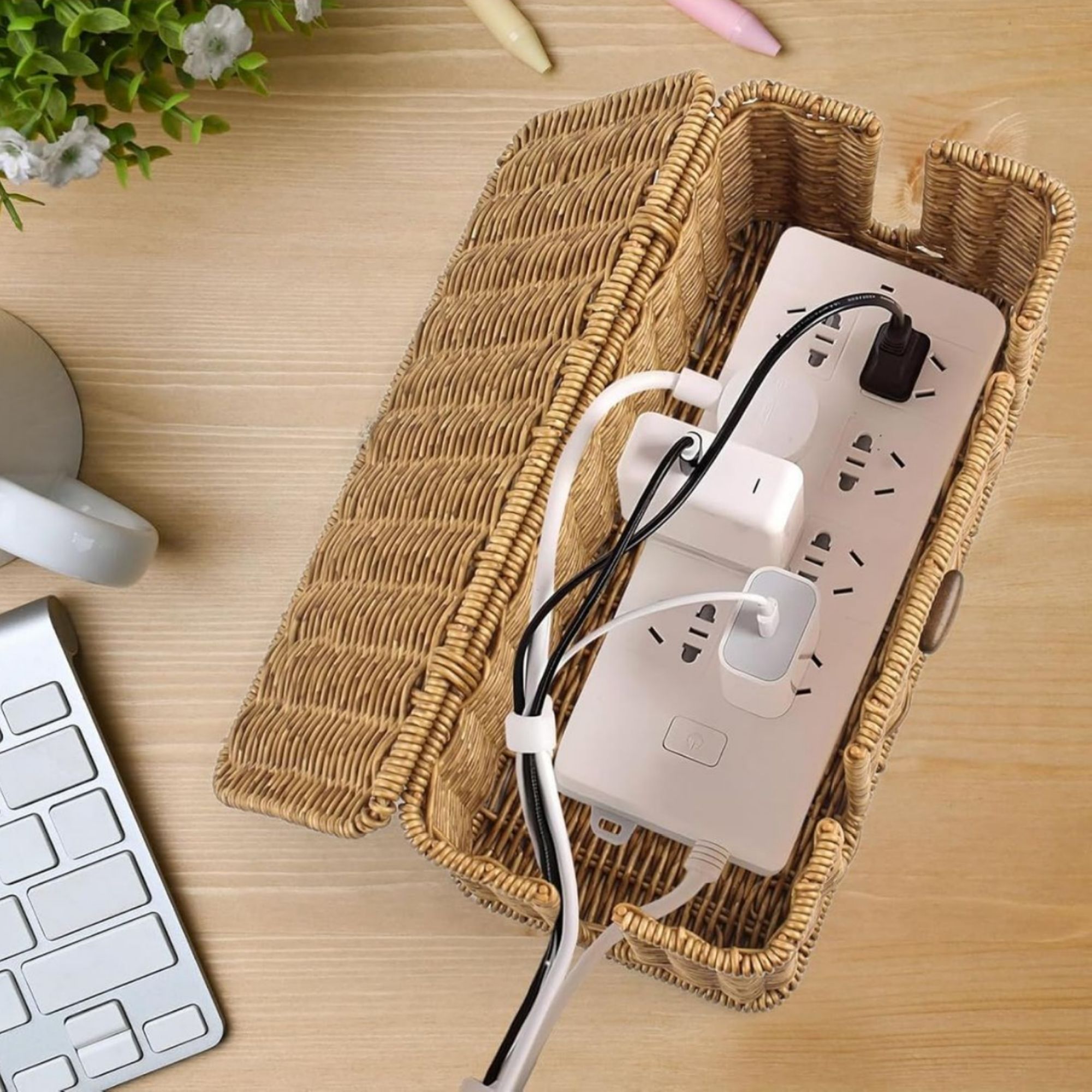 2 Pack Rattan Cable Management Box