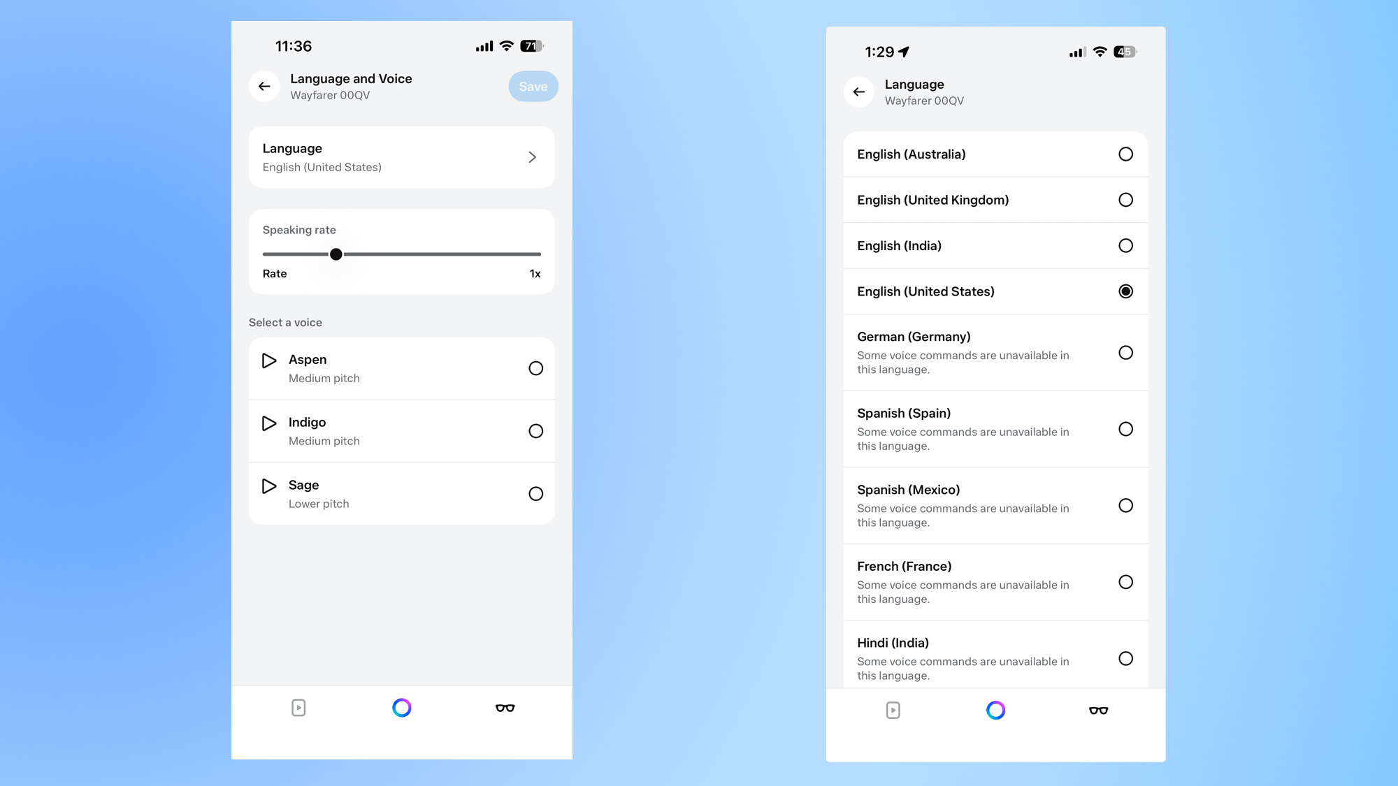 Ray-Ban Meta language options