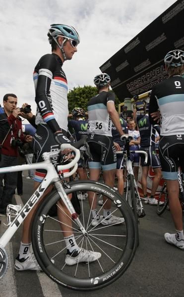 Frank Schleck and his Leopard Trek teammates sign in.
