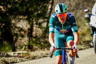 Danish Mads Pedersen of Lidl-Trek pictured in action during stage eight of the 83th edition of the Paris-Nice cycling race, 119,9 km from Nice to Nice, France, Sunday 16 March 2025. BELGA PHOTO DAVID PINTENS (Photo by DAVID PINTENS / BELGA MAG / Belga via AFP)