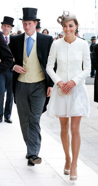 Prince Harry and Kate Middleton in a short white dress