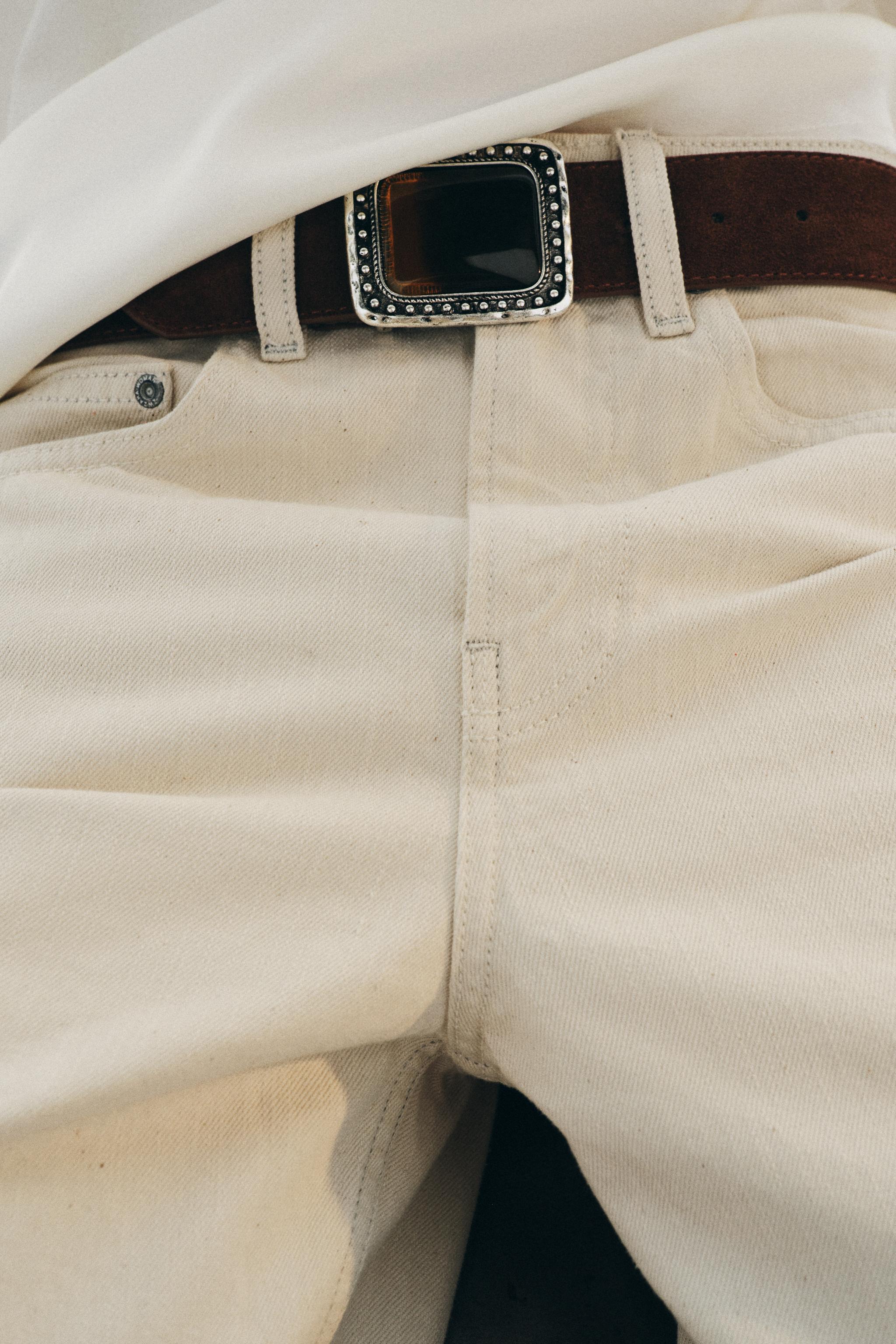 100% Suede Leather Belt With Stone Buckle