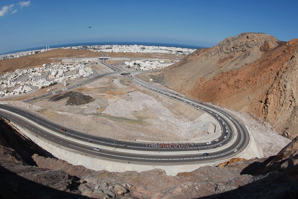 The pack rides during the second stage of the seventh cycling Tour of Oman