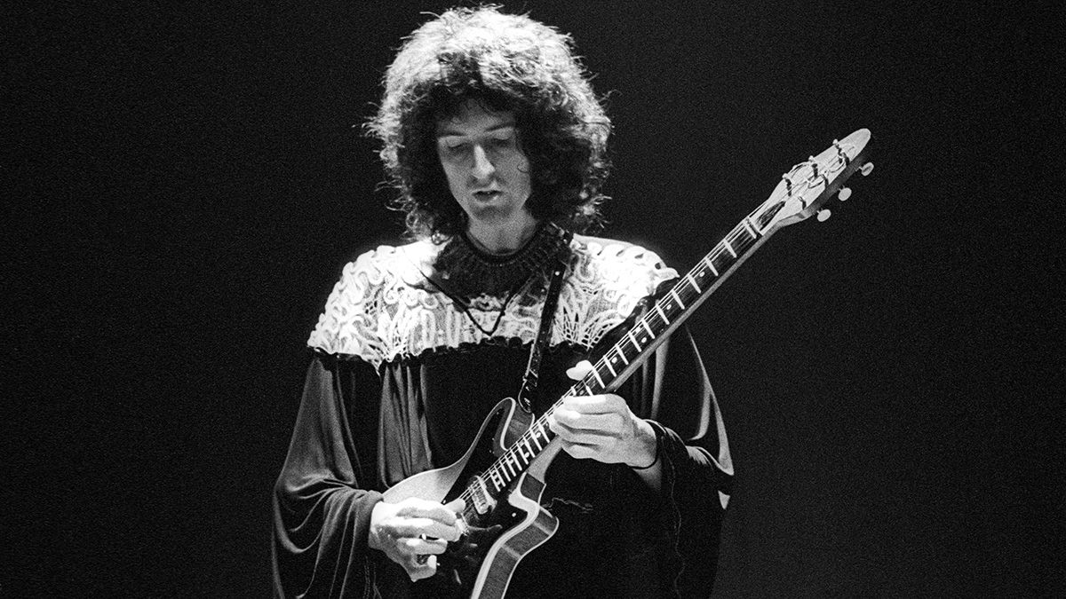 Brian May of Queen performs on stage on the &#039;Queen II&#039; tour, Rainbow Theatre, London, 31 March 1974