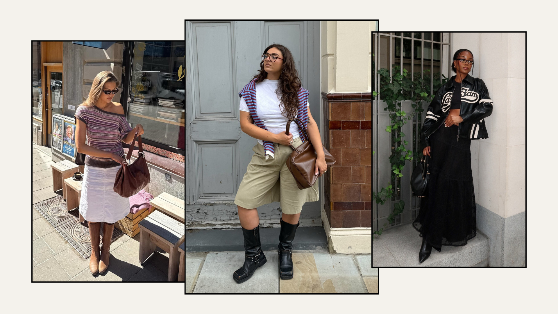 Three influencers wearing summer outfits with boots.