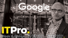 A montage of Satya Nadella standing in front of the Google Campus for Startups building