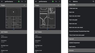 Stages Dash L200 Cycling Computer details of the app settings up screens