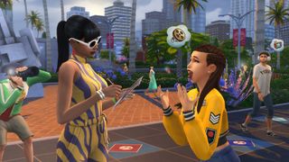 The Sims 4 celebrity sim geeft een handtekening aan een fan