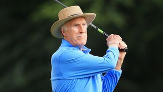 Sir Bruce Forsyth takes a shot at the 2012 BMW PGA Championship Celebrity Pro-Am