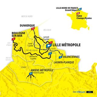 A map of the Grand Départ of the 2025 Tour de France