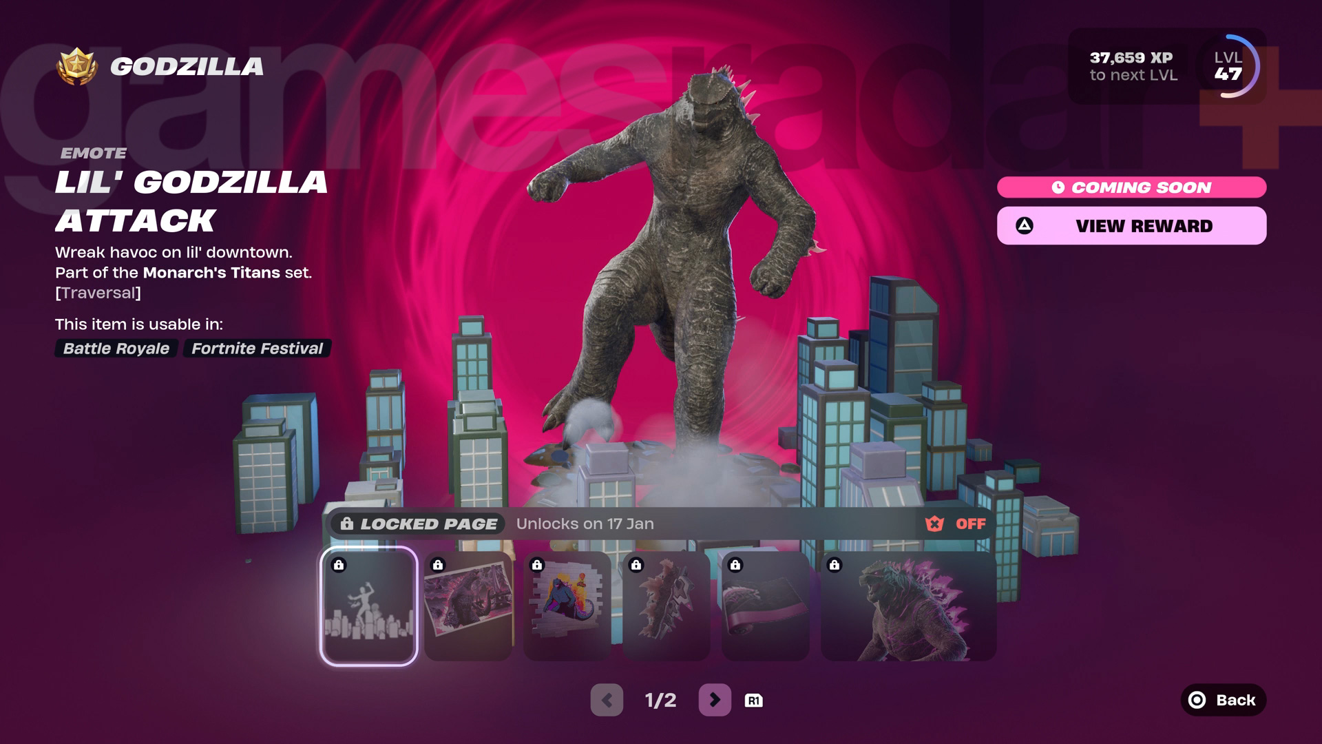 Recompensas de Godzilla de Fortnite