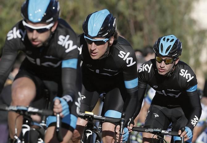 Bradley Wiggins tucked in the Sky train