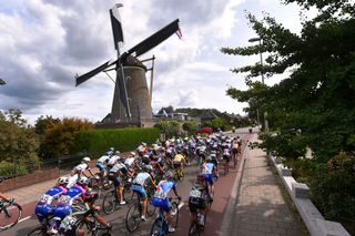 The iconic Dutch windmills during the 2018 Boels Rentals Ladies Tour, now called the Simac Tour