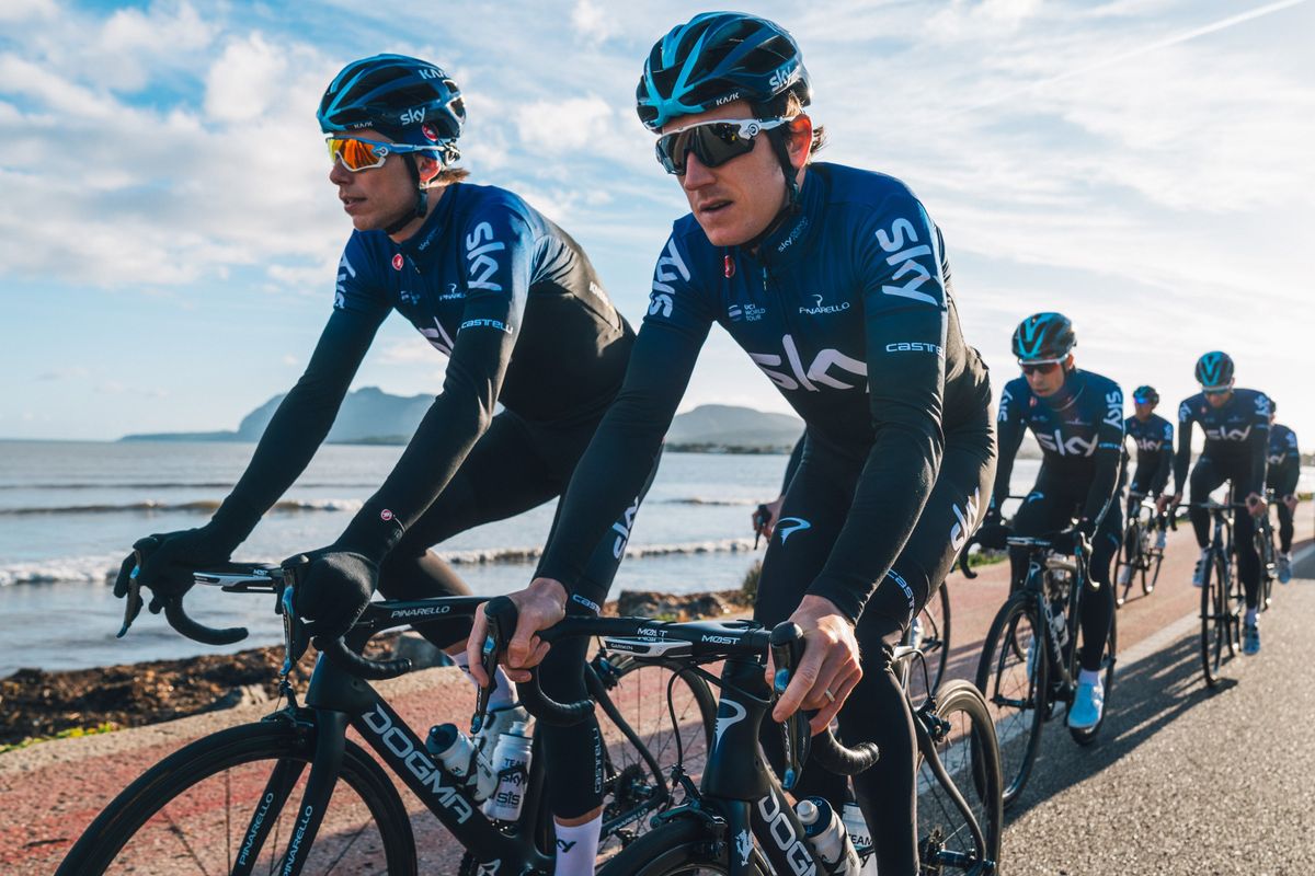 Geraint Thomas out training in his new kit
