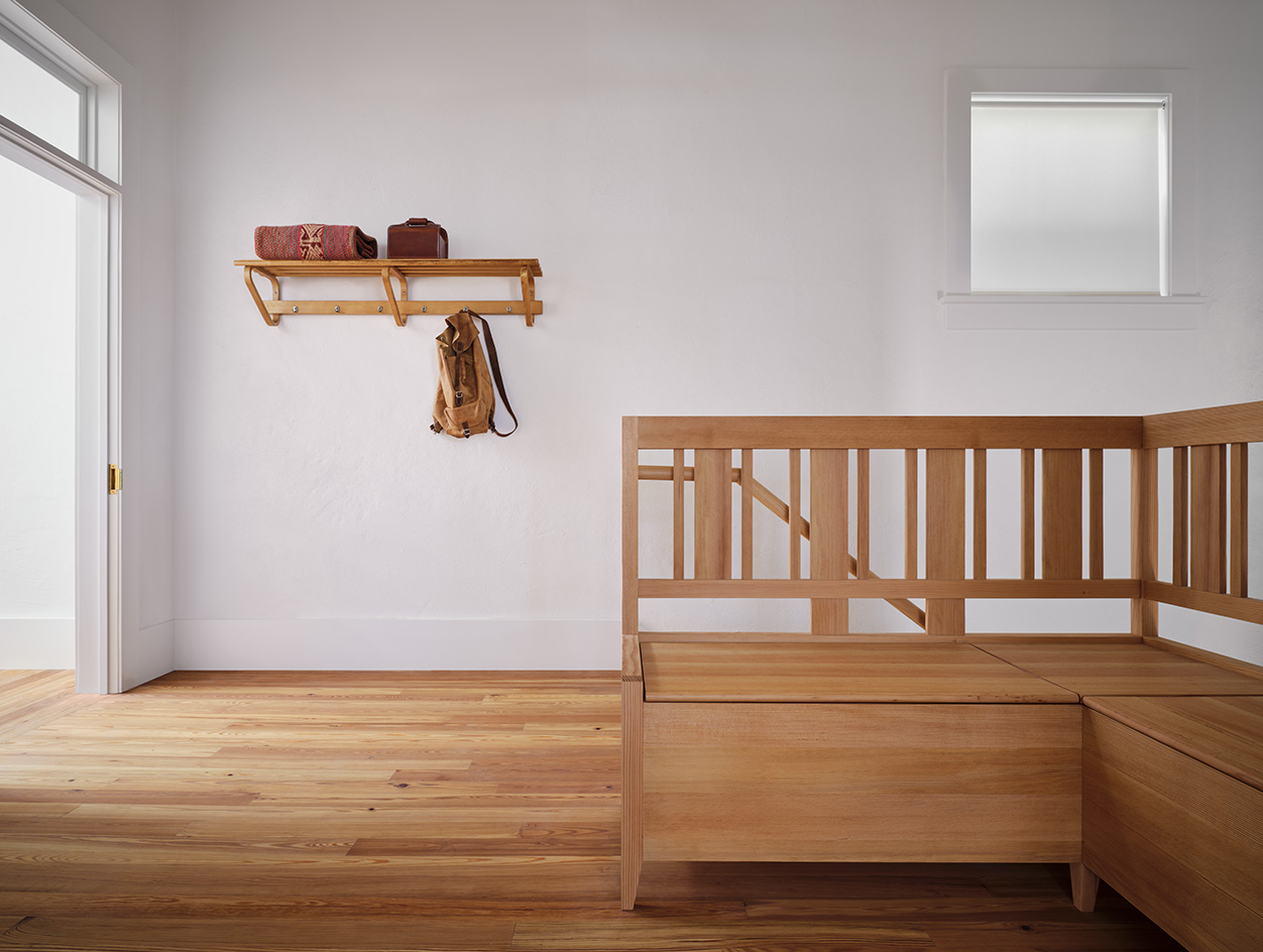 interior of Judd Foundation North Apartments in Marfa with timber furniture and domestic styling