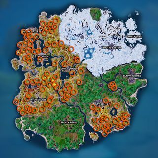 Fortnite Slap Berries locations shown on the island map