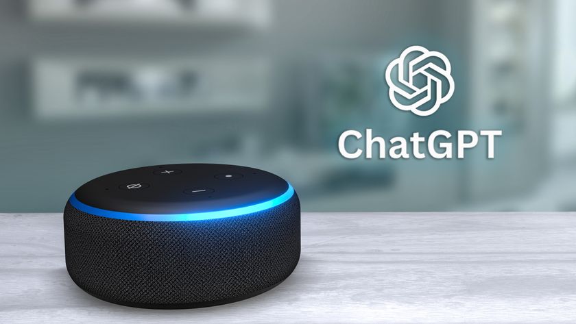 An Amazon Echo speaker with ChatGPT logo next to it