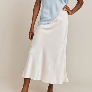 Luna Satin Midi Skirt, Ivory