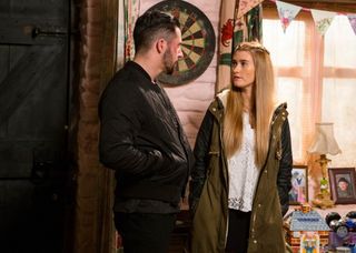 Charley Webb and Michael Parr as Debbie and Ross (ITV/Amy Brammall)