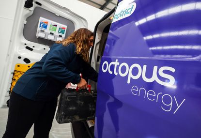 An employee loads a van with tools at the Octopus Energy Ltd.'s training and R&D centre in Slough