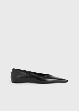 Leather Asymmetric Ballerinas Black