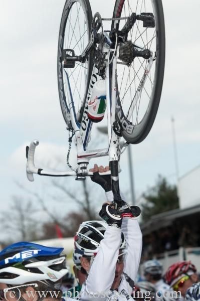 Thomas Voeckler (Europcar) moves to the front of the bunch on the start line.