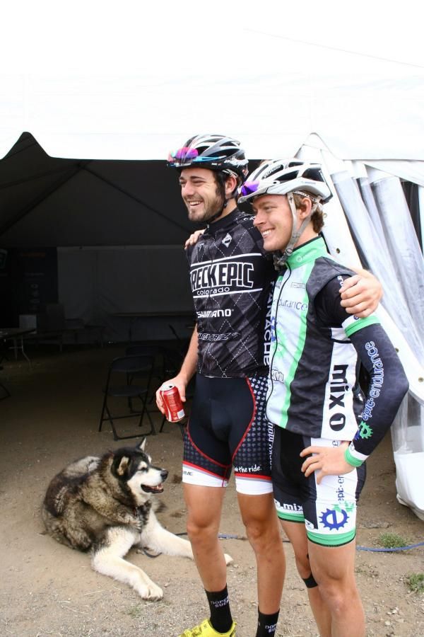 Sam Morrison and Kevin Kane (11th and 12th respectively) celebrate at the finish.